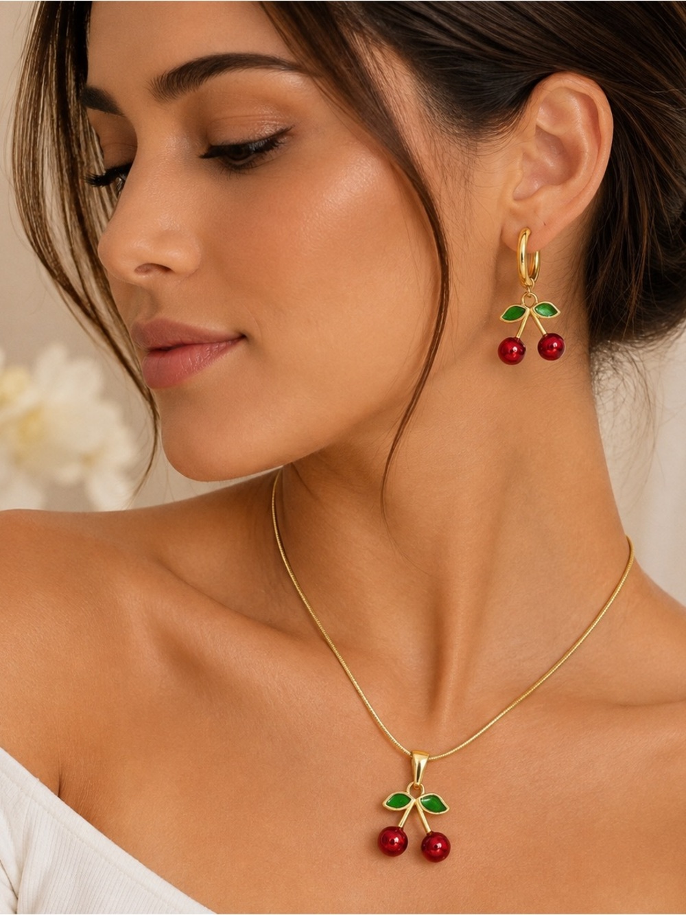 Fine jewelry 316L steel Cherry Gold and Red Jewelry Set